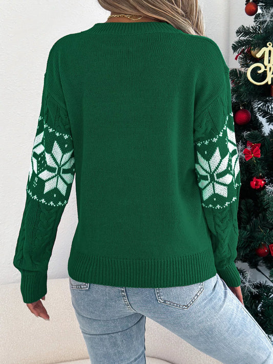 Christmas Snowflake Cable Knit Sweater - Tigbul's Variety Fashion Shop