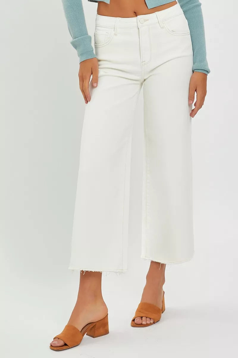 RISEN Tummy Control High Rise Crop Wide Jeans - Tigbul's Variety Fashion Shop