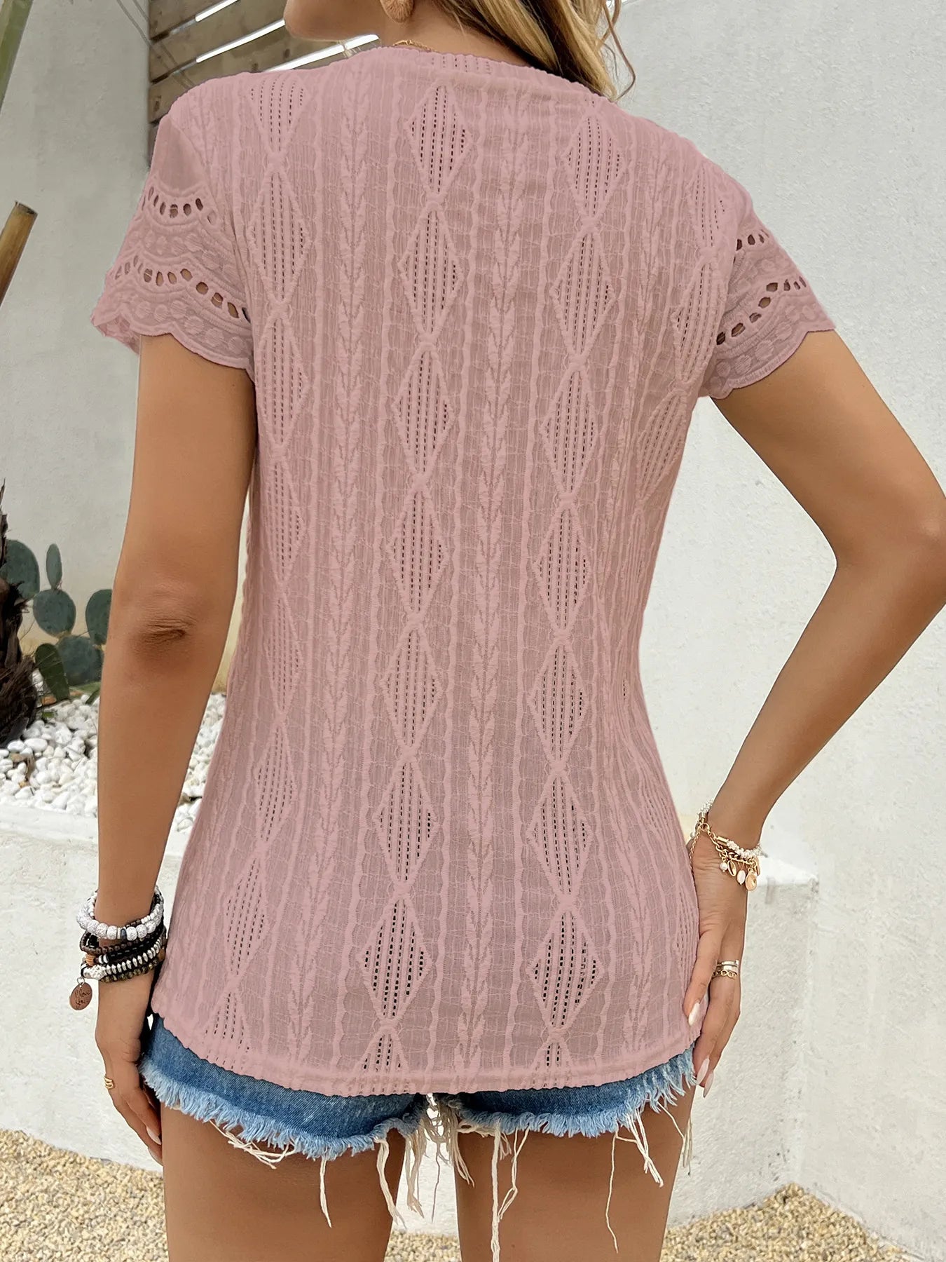 Crochet Lace Short Sleeve T-Shirt - Tigbul's Variety Fashion Shop