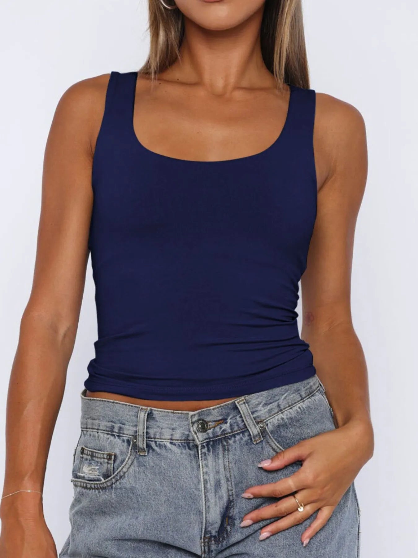 Square Neck Wide Strap Tank - Tigbul's Variety Fashion Shop