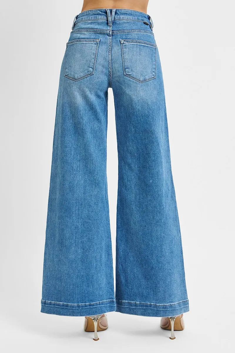 RISEN Full Size Mid Rise Wide Front Patch Pocket Jeans Plus Size - Tigbul's Variety Fashion Shop