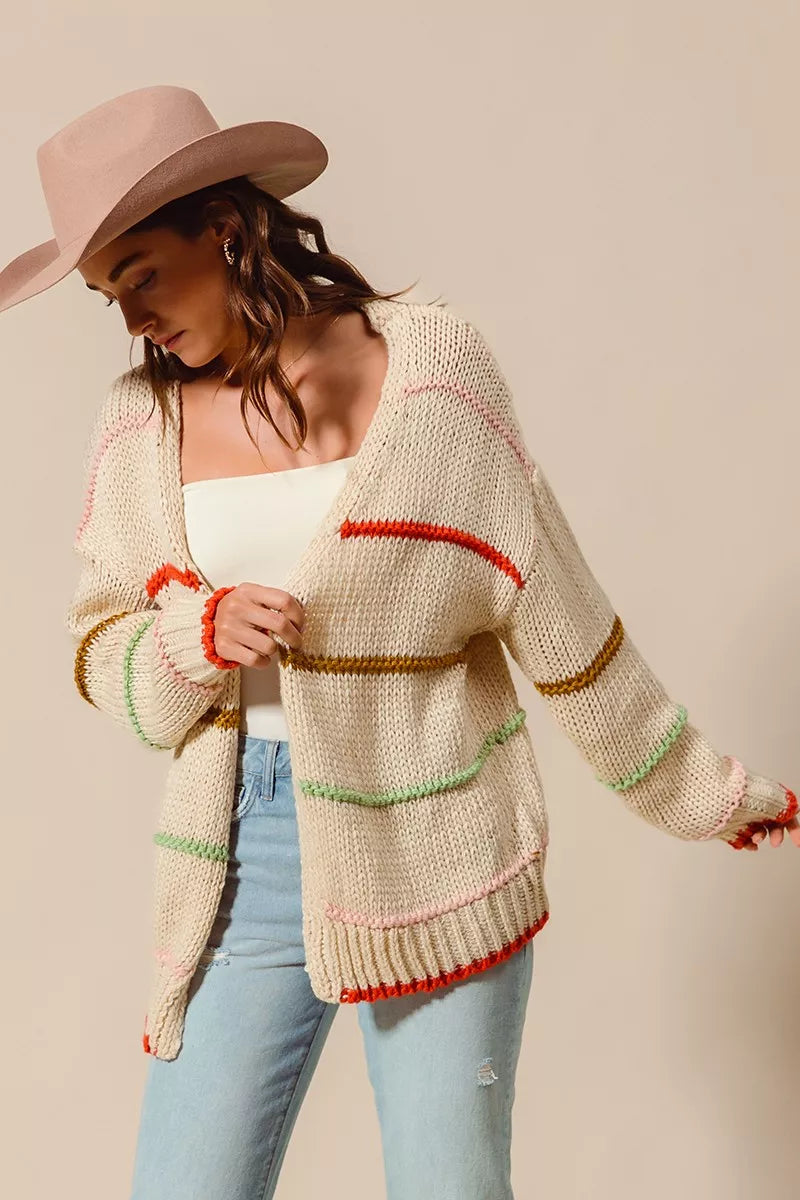 SO ME Loose Fit Multi Stripe Open Front Cardigan - Tigbul's Variety Fashion Shop
