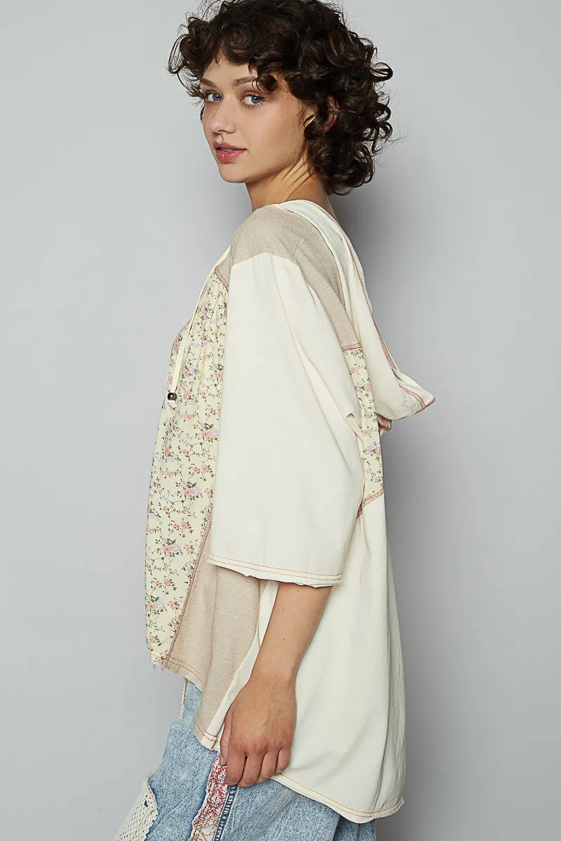 POL Lace-Up Hooded T-Shirt with Paisley Panel Detail - Tigbul's Variety Fashion Shop