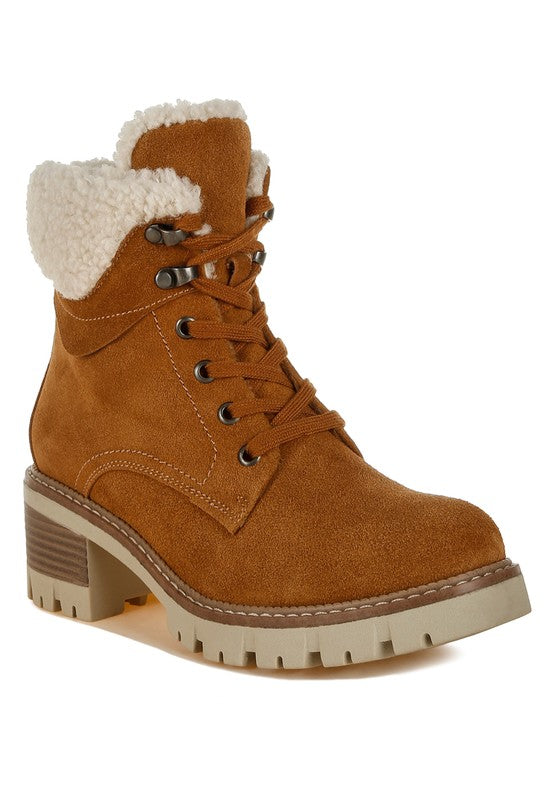 Madoka Fur Collar Chunky Ankle Boots - Tigbul's Variety Fashion Shop