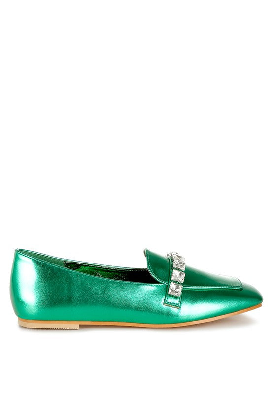 Celosia Metallic Diamante Strap Loafers - Tigbul's Variety Fashion Shop