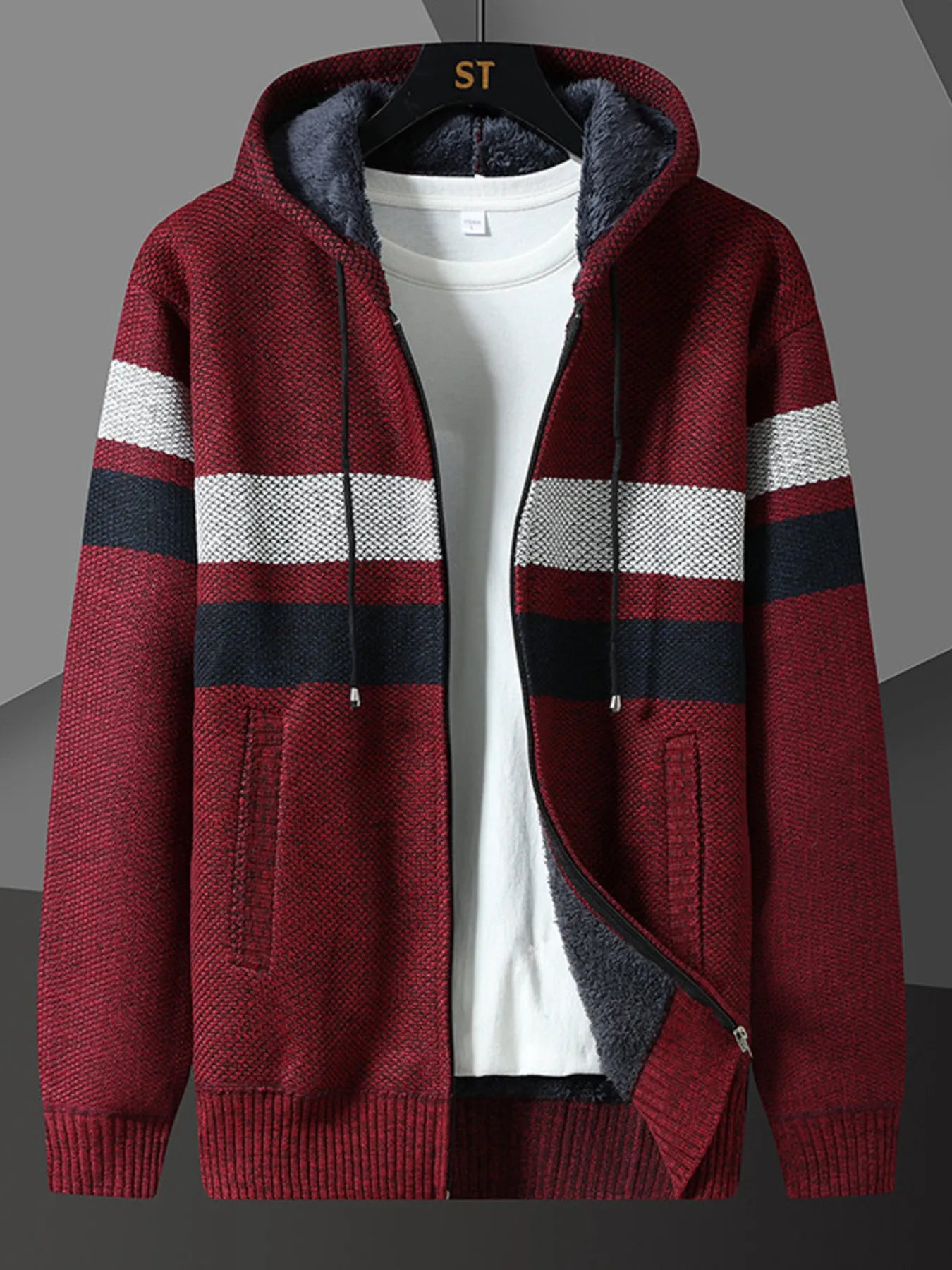 Men's Plus Size Drawstring Zip Up Hooded Cardigan - Tigbul's Variety Fashion Shop