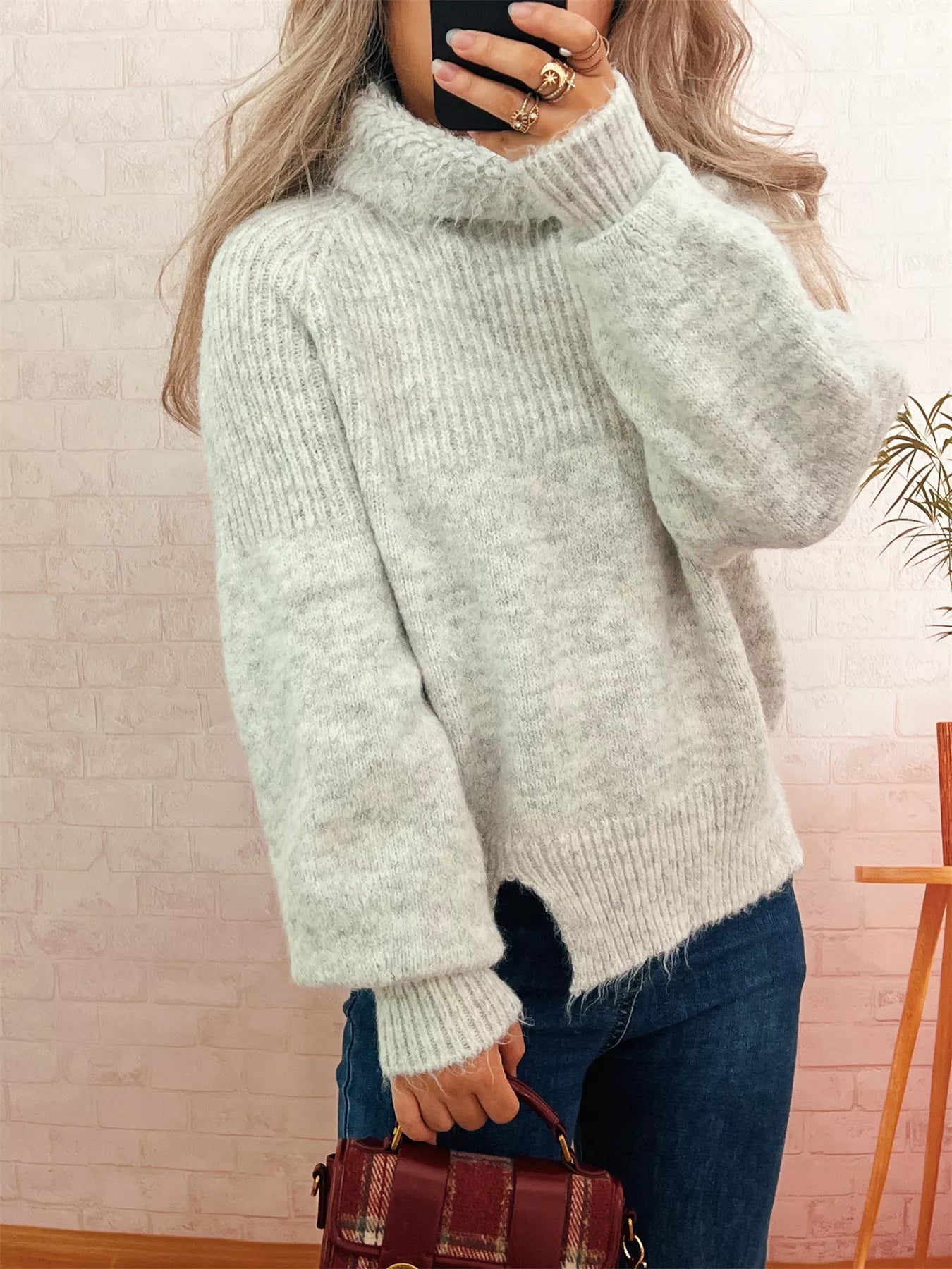 Ribbed Turtleneck Long Sleeve Sweater - Tigbul's Variety Fashion Shop