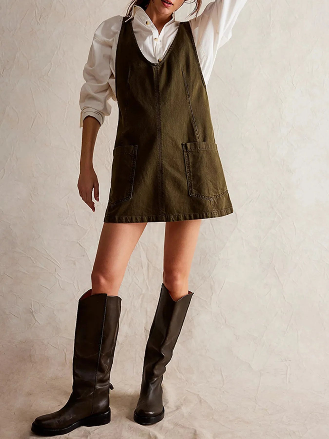 Oversized V-Neck Denim Tank Dress with Front Pockets - Tigbul's Variety Fashion Shop