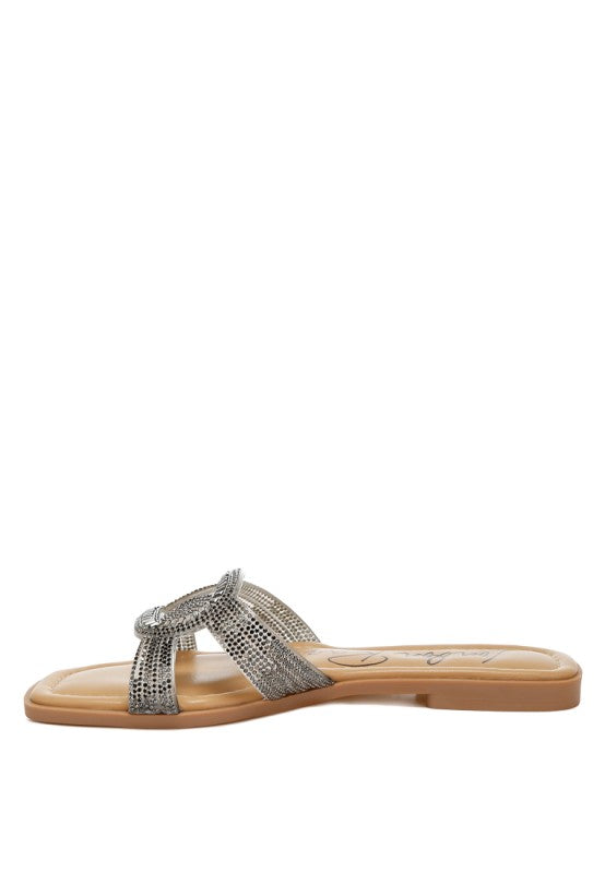 Minople Rhinestones Embellished Flat Sandals - Tigbul's Variety Fashion Shop