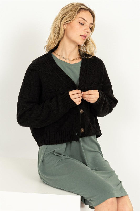 Button Front Cropped Cardigan Sweater - Tigbul's Variety Fashion Shop