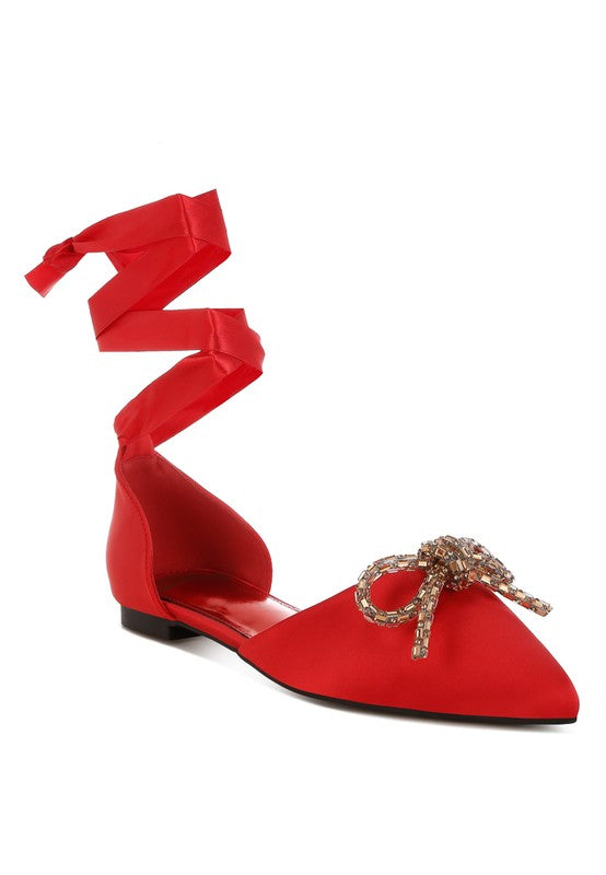 Simina Rhinestone Detail Bow Flat Sandals - Tigbul's Variety Fashion Shop