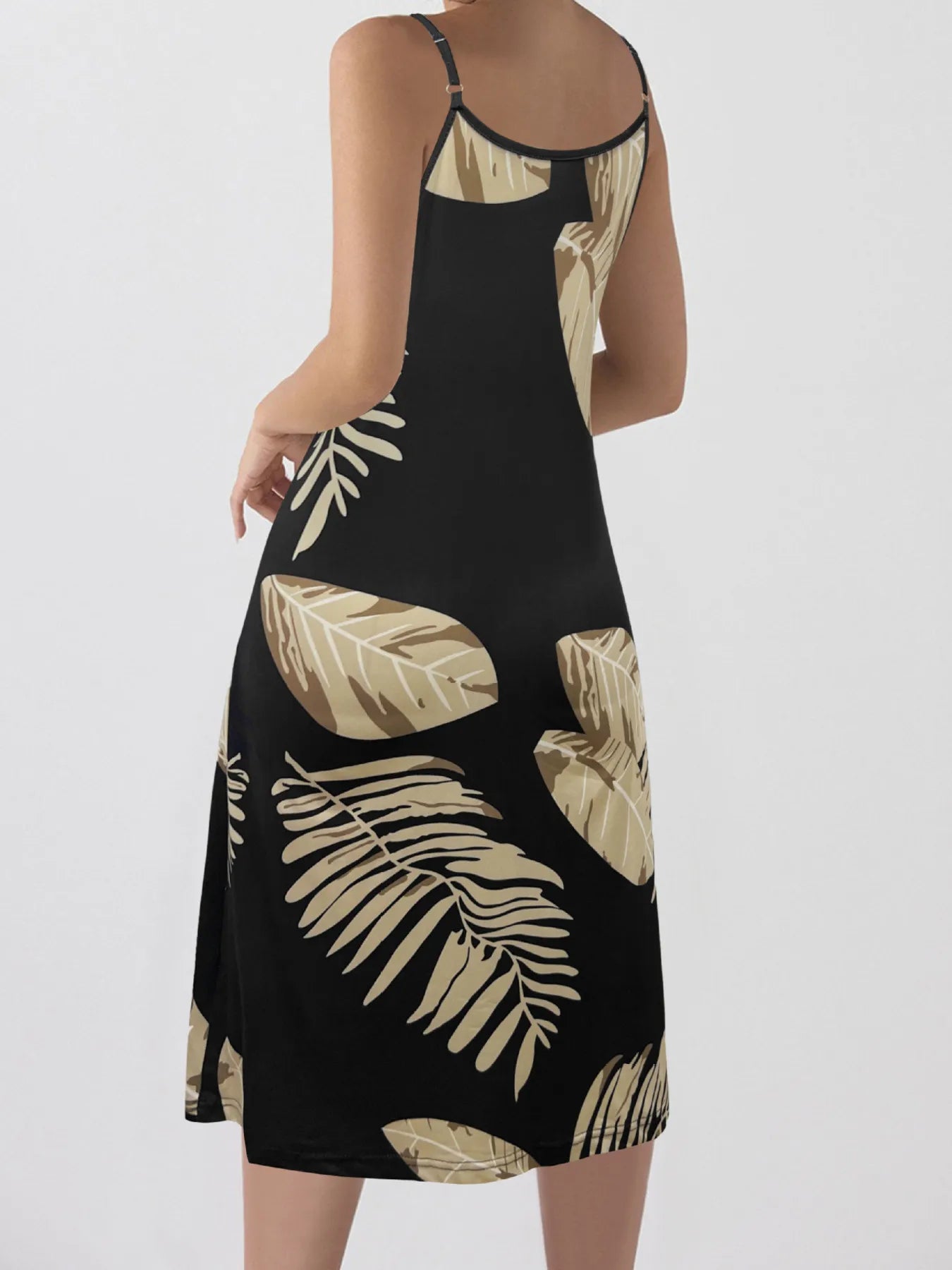 Tropical Leaf Print Halter Neck Mini Dress with Cutout Detail - Tigbul's Variety Fashion Shop