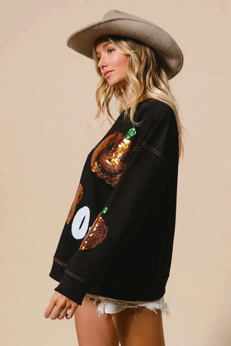 BiBi Halloween Theme Sequin Embroideries Sweatshirt - Tigbul's Variety Fashion Shop