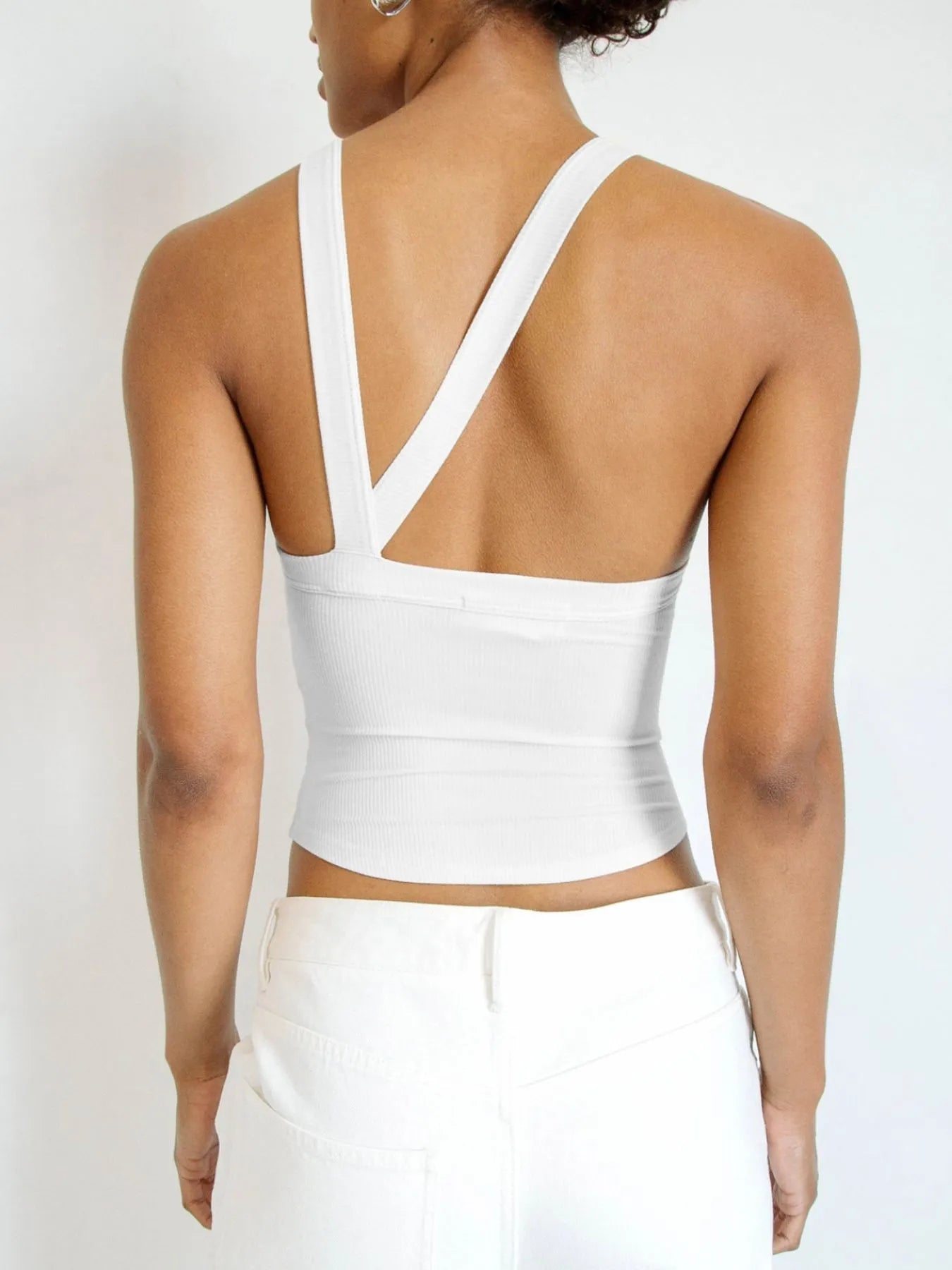Asymmetrical Back Ribbed Crop Tank Top - Tigbul's Variety Fashion Shop