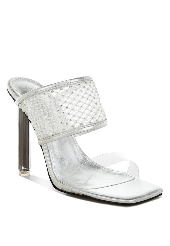 Salween Clear Embellished Square Toe Heels - Tigbul's Variety Fashion Shop