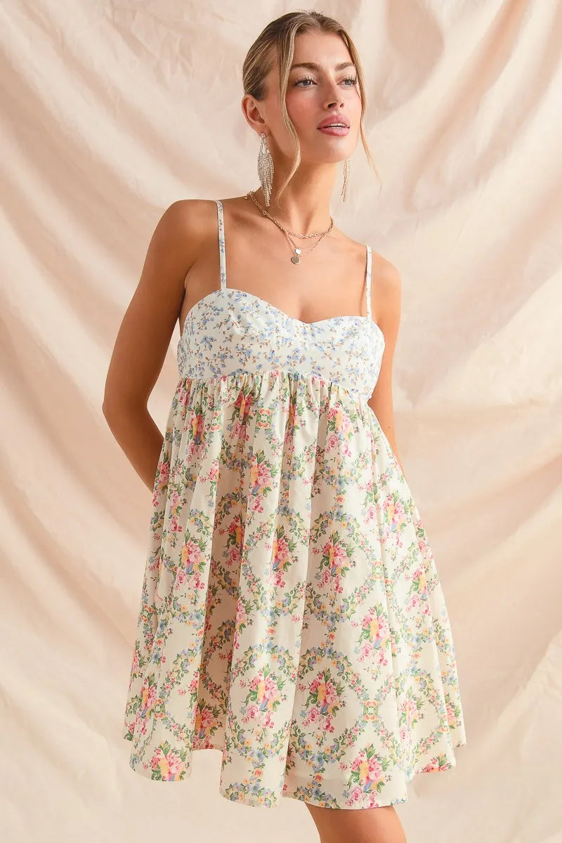 SO ME Mixed Floral Print Sleeveless Mini Dress - Tigbul's Variety Fashion Shop