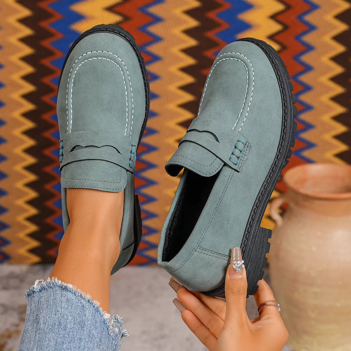 Round Toe Block Heels Loafers - Tigbul's Variety Fashion Shop