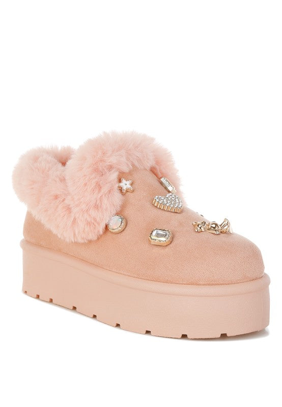 Zeta Charm Detail Slip On Snow Boots - Tigbul's Variety Fashion Shop