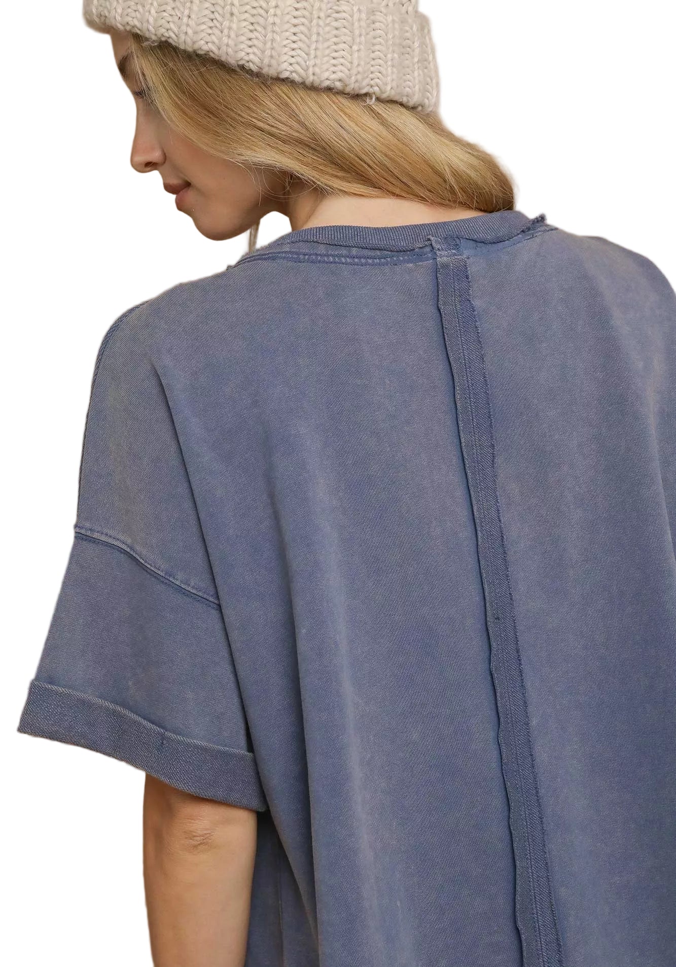 Denim Blue Mineral Wash Round Neck Top - Tigbul's Variety Fashion Shop