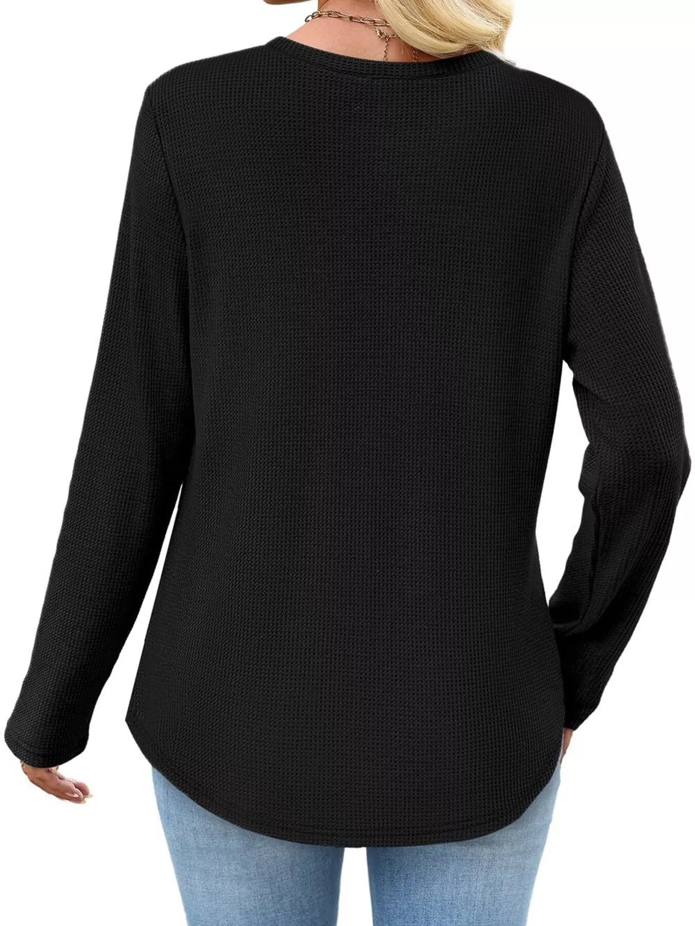 Waffle Knit Long Sleeve Pocket T-Shirt - Tigbul's Variety Fashion Shop