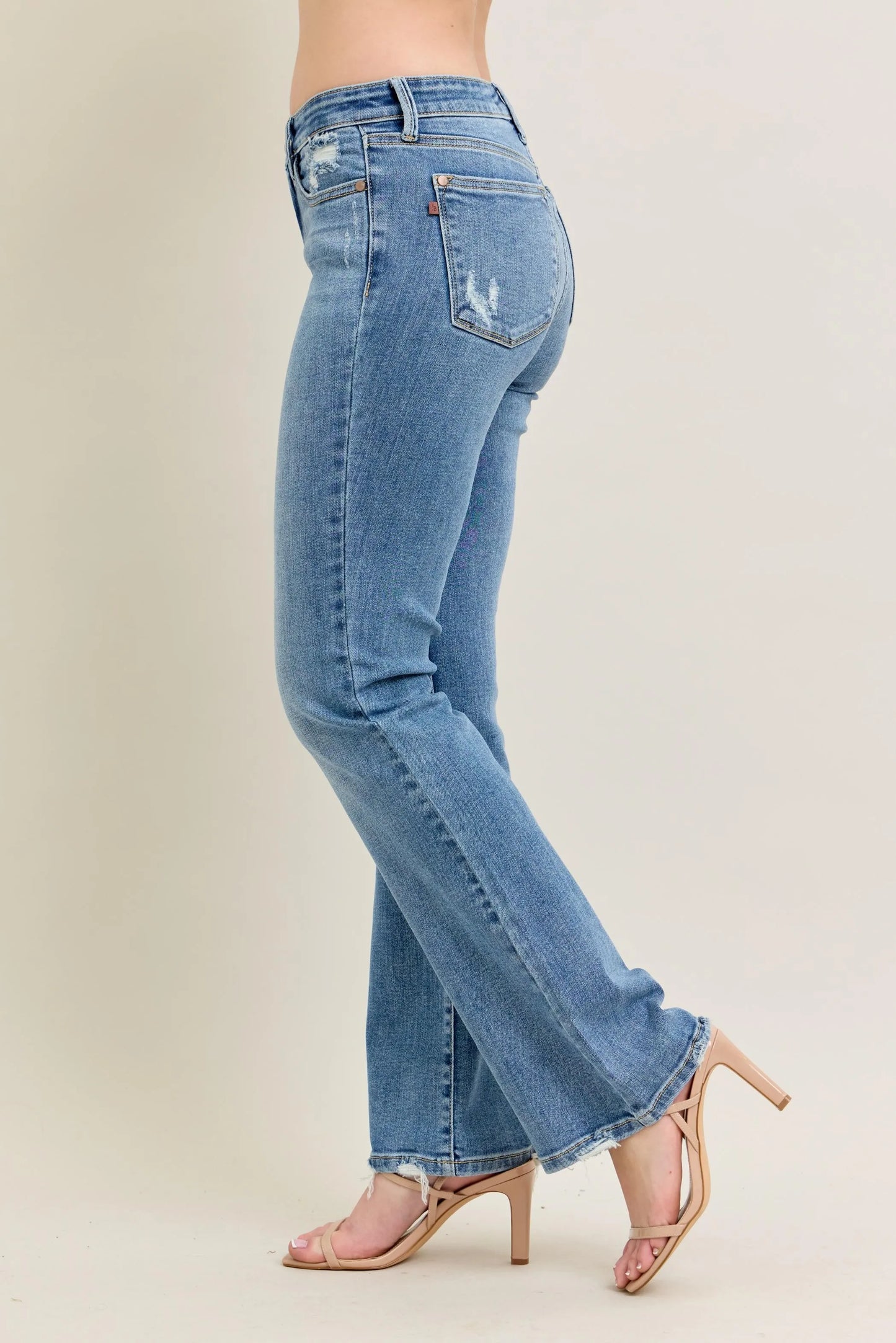 Judy Blue Full Size Mid Rise Wash Destroy Hem Bootcut Jeans Plus Size - Tigbul's Variety Fashion Shop