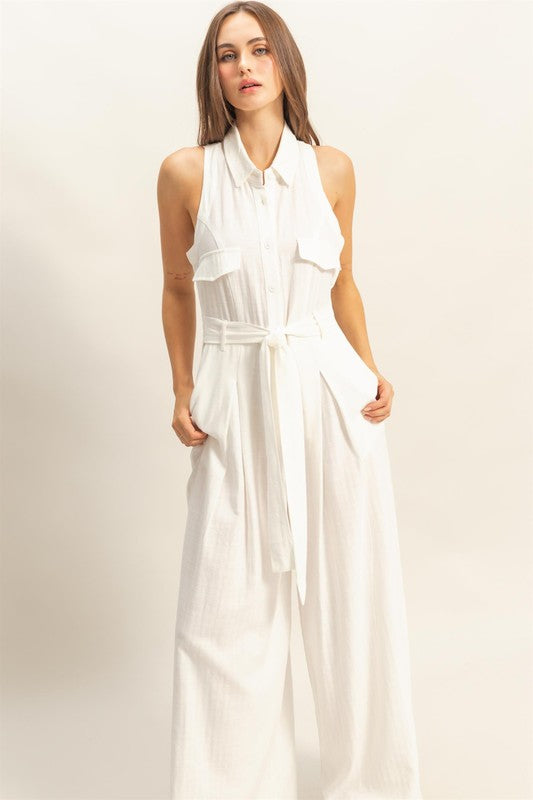 HYFVE Sleeveless Tie Waist Wide Leg Jumpsuit - Tigbul's Variety Fashion Shop