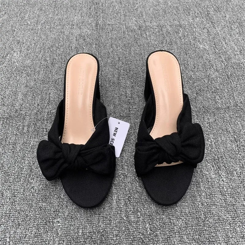 Bow Knot Block Heel Sandals - Tigbul's Variety Fashion Shop