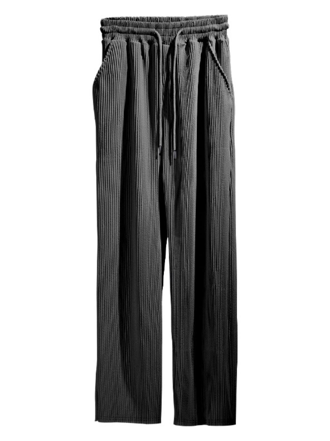 Men's Full Size Ribbed Drawstring Wide Leg Pants - Tigbul's Variety Fashion Shop