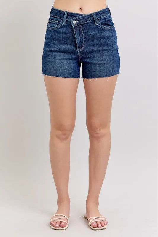 Judy Blue High Waist Criss-Cross Waistband Denim Shorts - Tigbul's Variety Fashion Shop