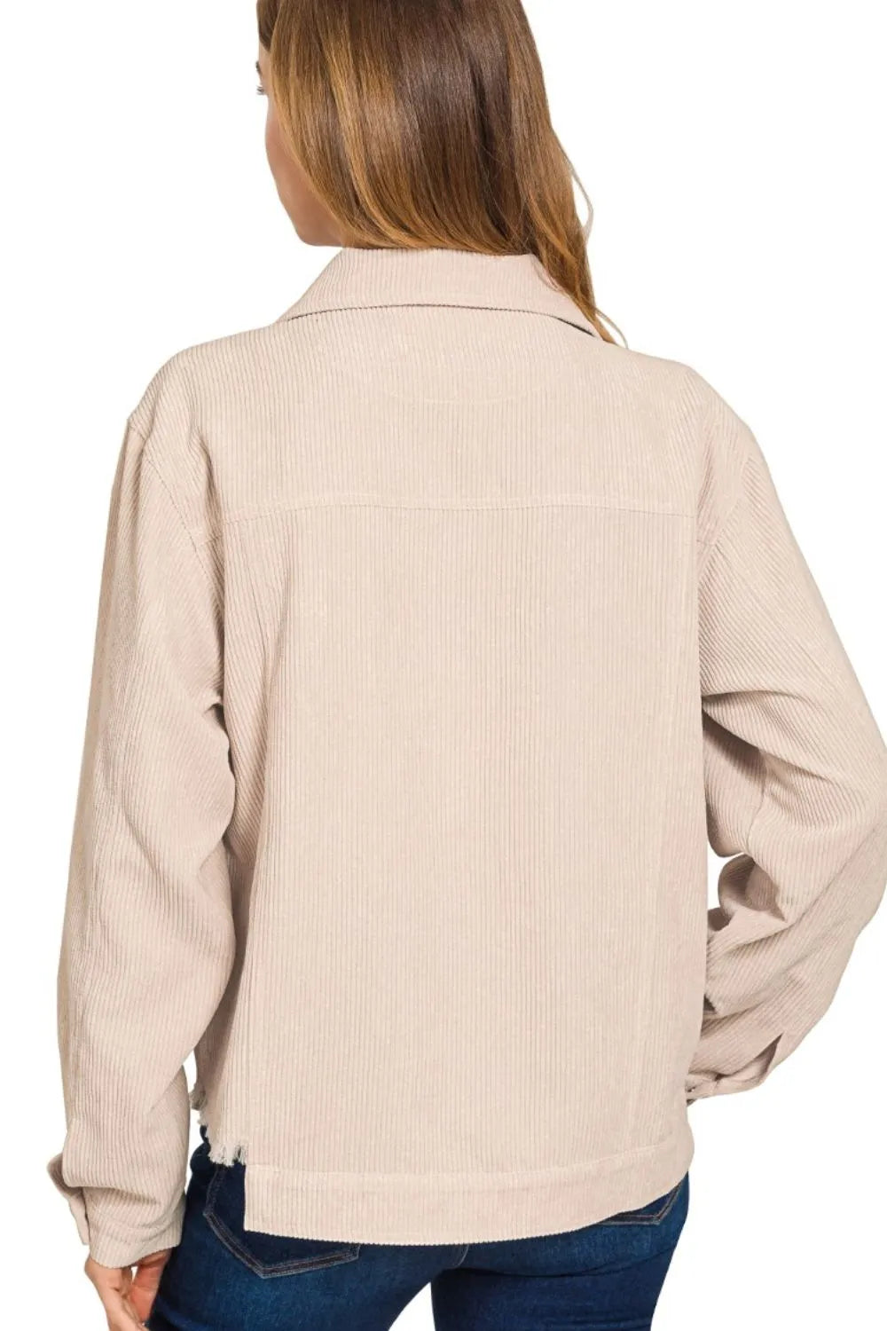 Zenana Distressed Corduroy Frayed Hem Cropped Jacket - Tigbul's Variety Fashion Shop