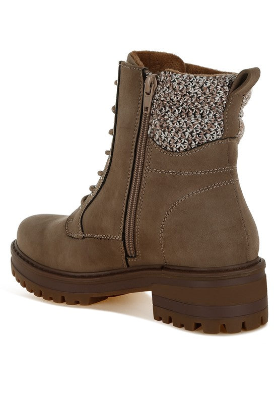 Mahisha Knitted Collar Zip-Up Hiker Boots - Tigbul's Variety Fashion Shop