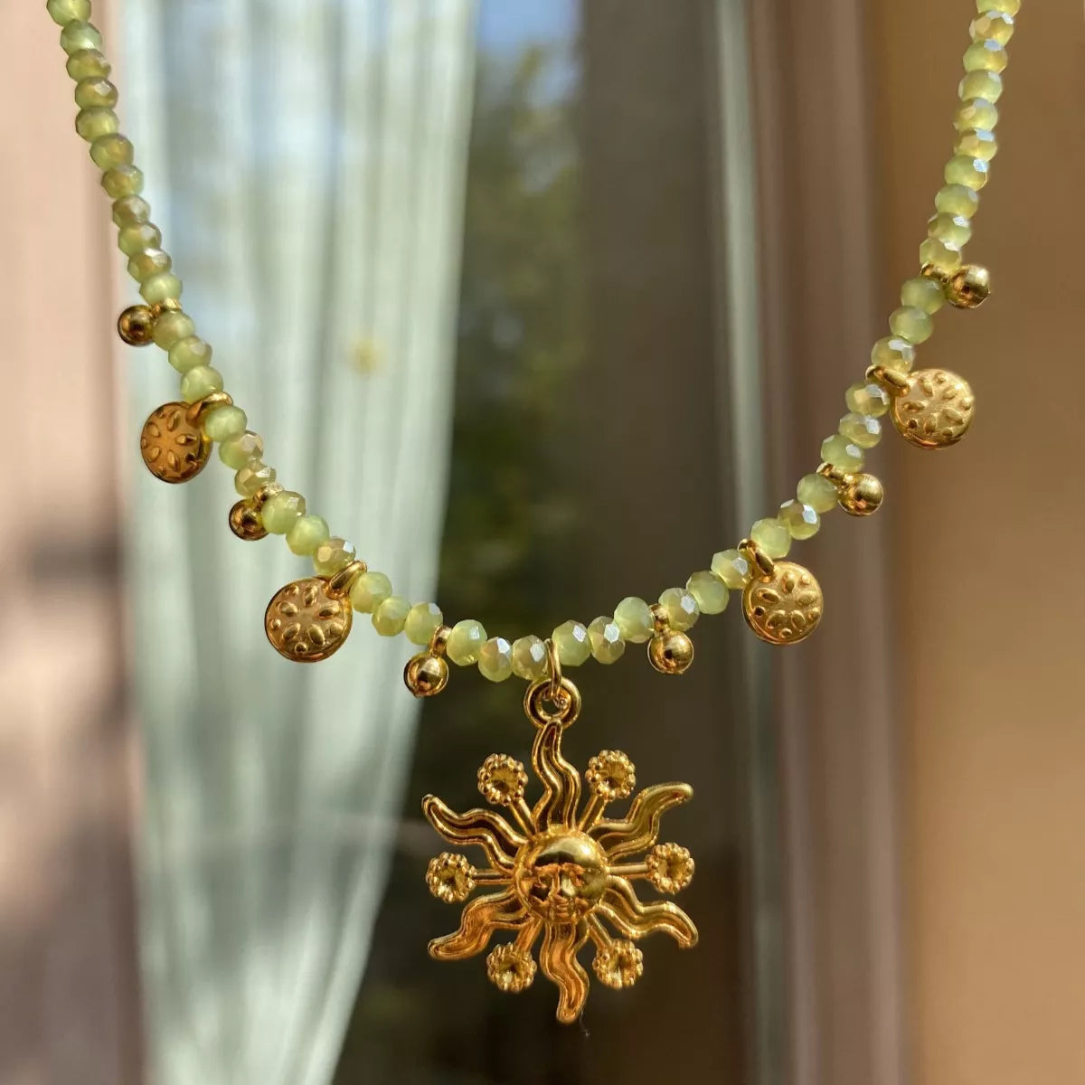 14K Gold-Plated Bead Sun Pendant Necklace - Tigbul's Variety Fashion Shop