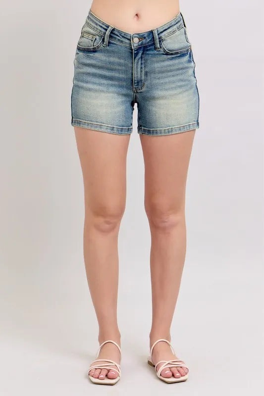 Judy Blue V-Front Vintage Wash Shorts - Tigbul's Variety Fashion Shop