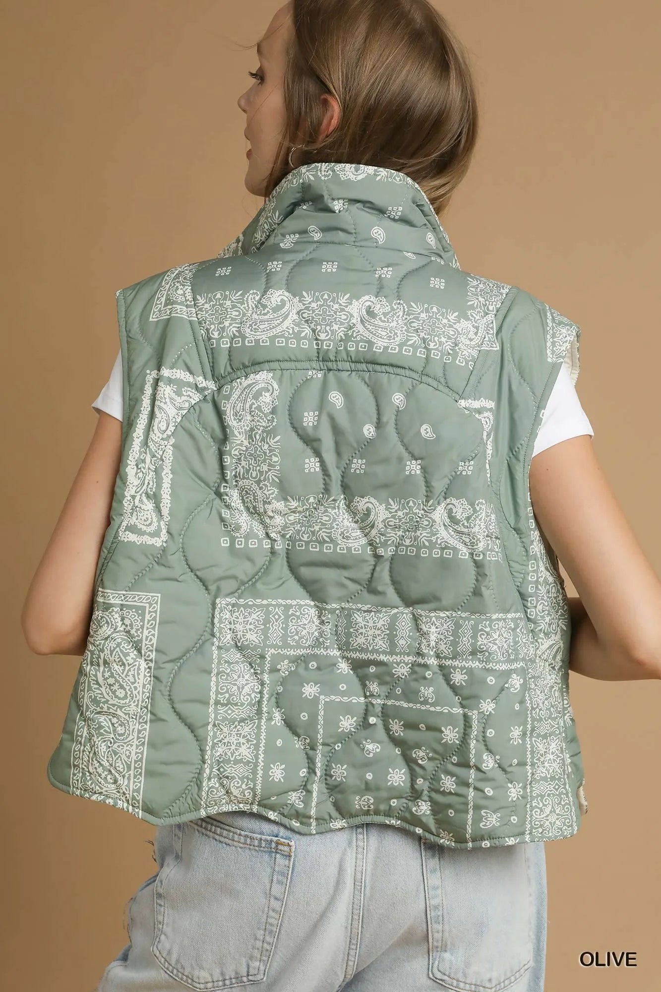 Umgee Bandana Print Quilted Puffer Vest - Tigbul's Variety Fashion Shop