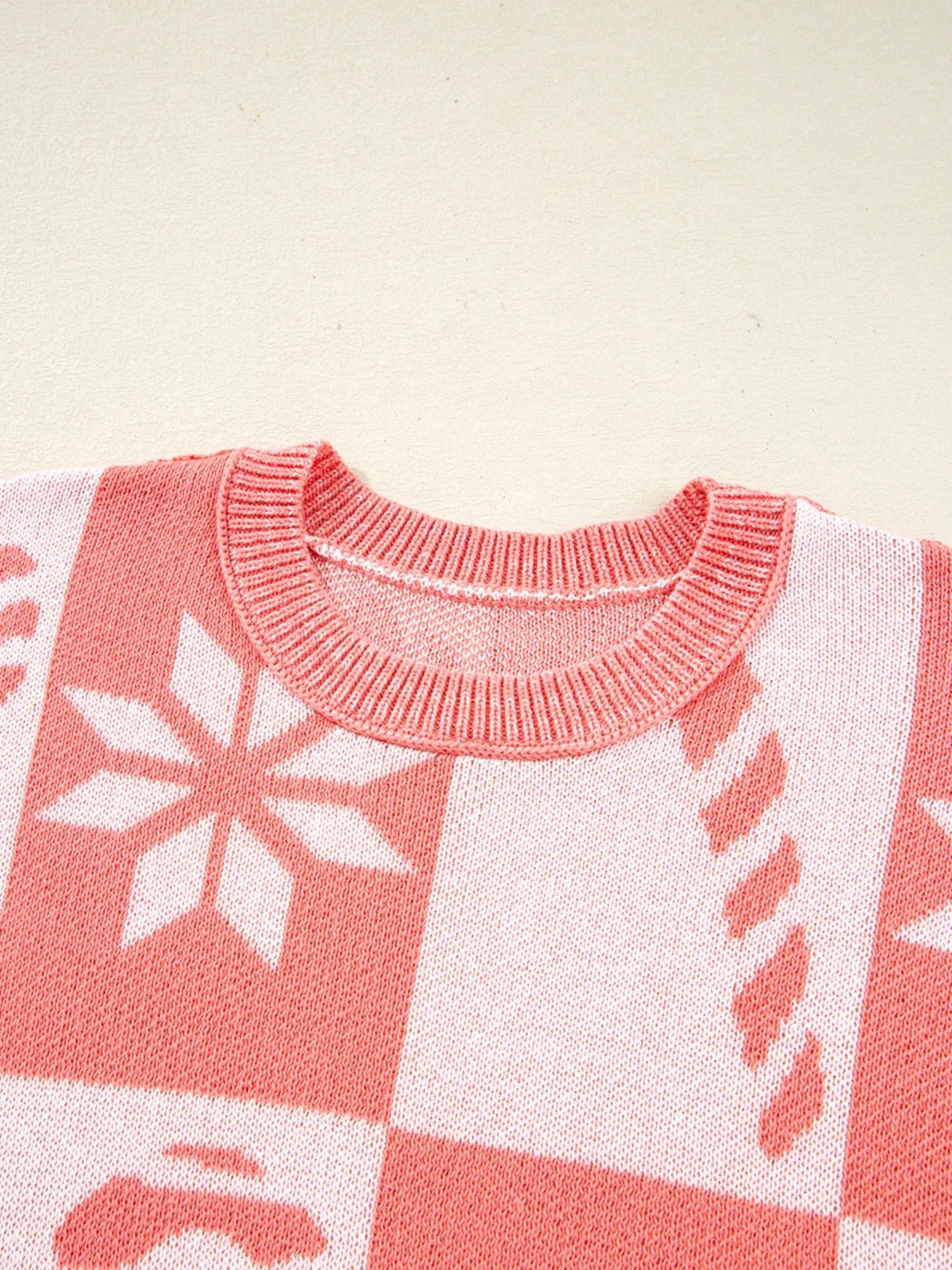 andycane Snowflake Checker Drop Shoulder Sweater - Tigbul's Variety Fashion Shop