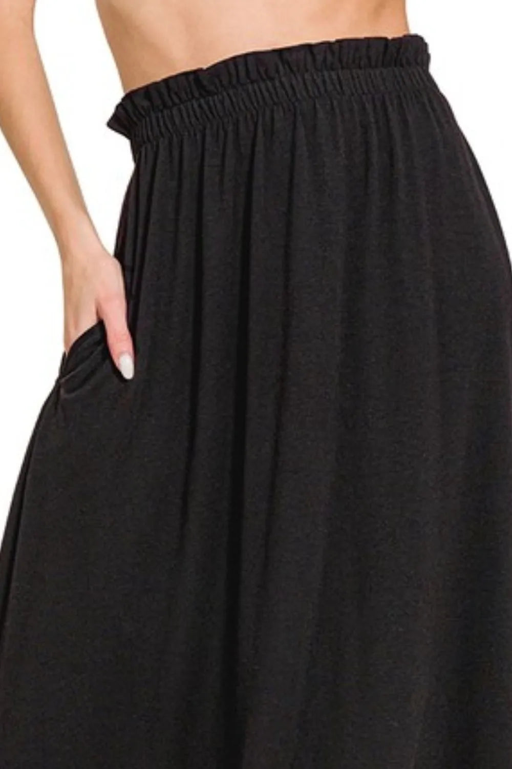 Black Paperbag Waist Midi Skirt With Pockets - Tigbul's Variety Fashion Shop