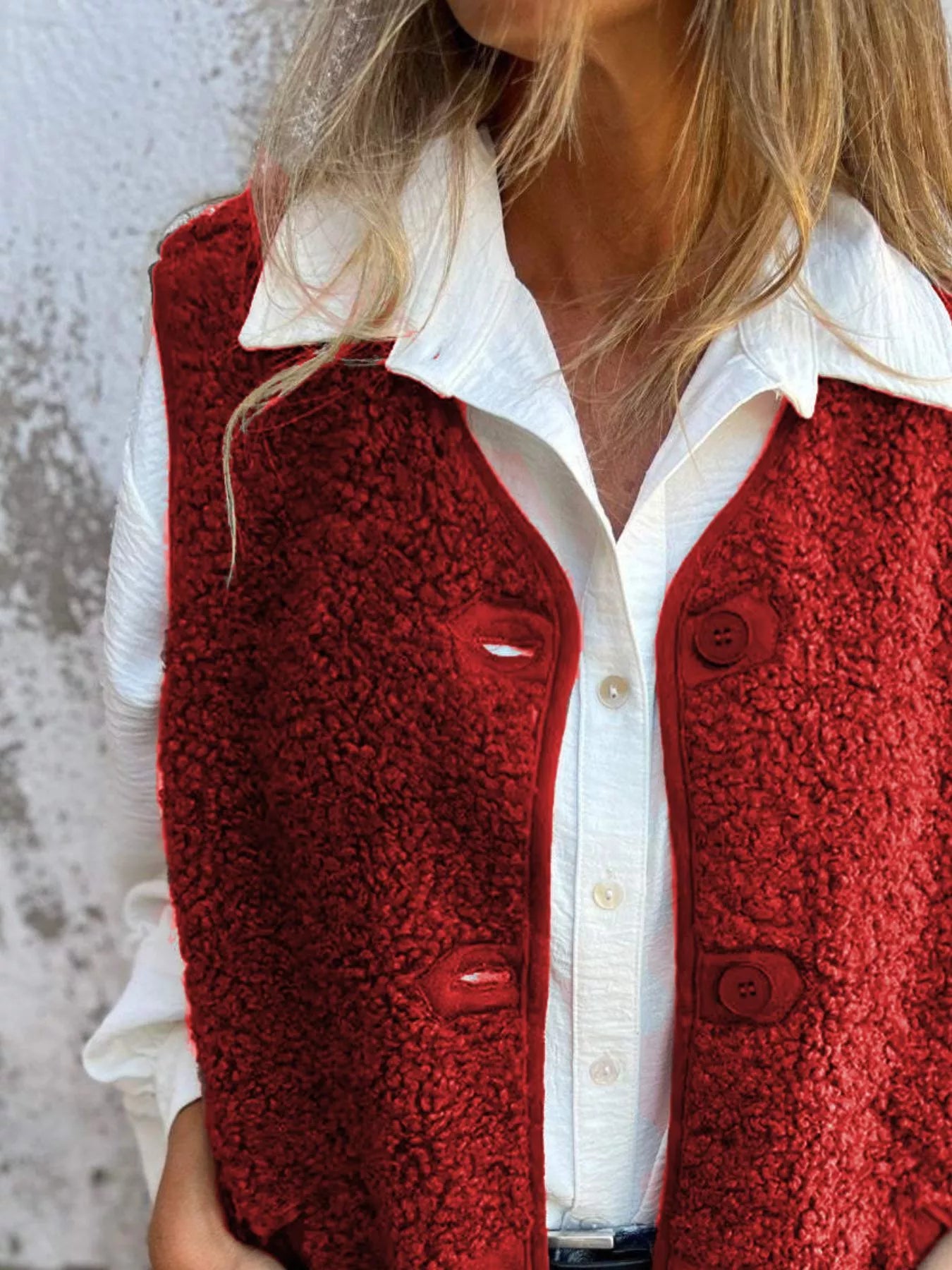 Full Size Cozy Sherpa Fleece Button-Up Vest Coat with Pockets Plus Size - Tigbul's Variety Fashion Shop