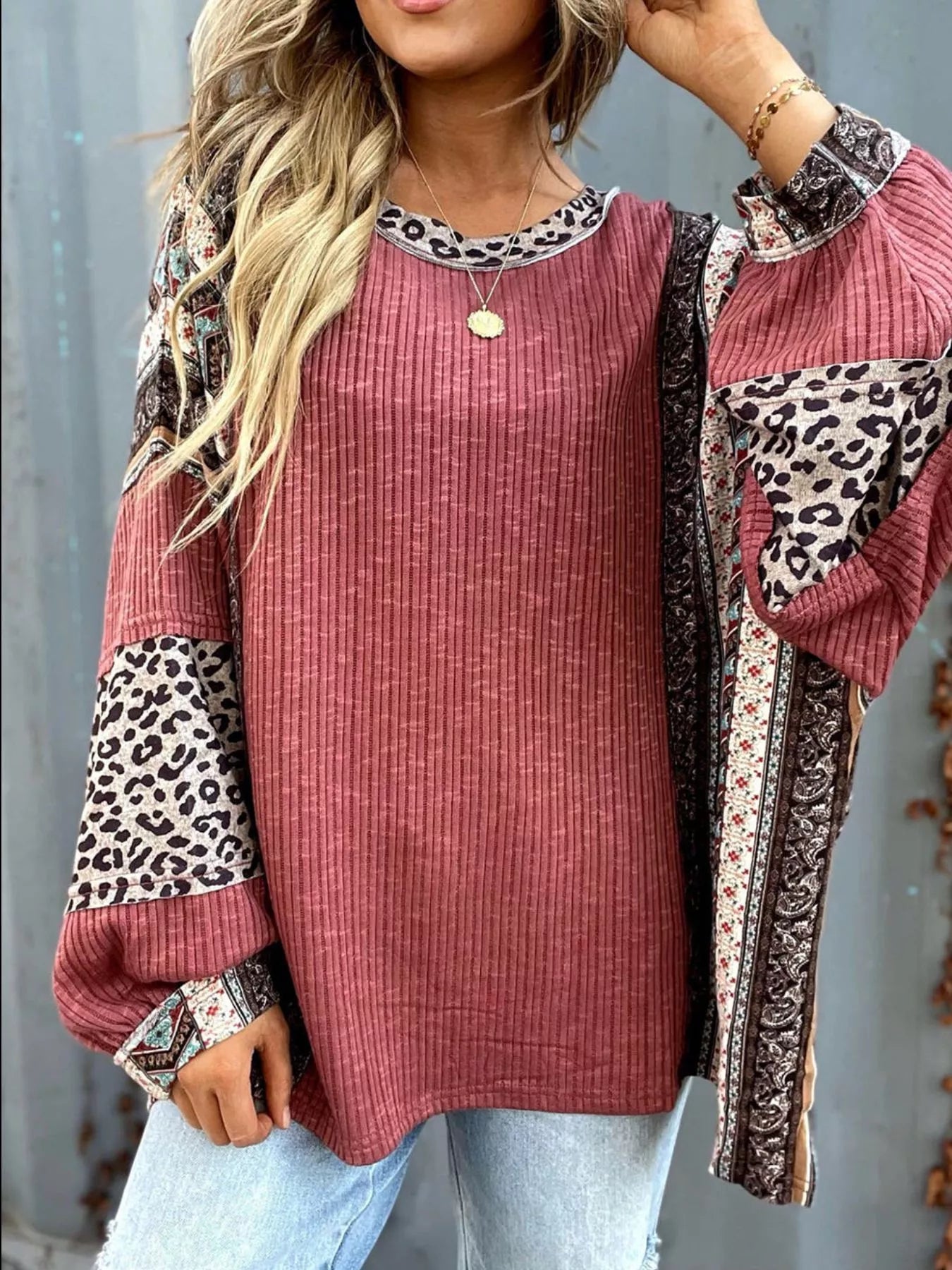 Leopard Color Block Ribbed Top - Tigbul's Variety Fashion Shop
