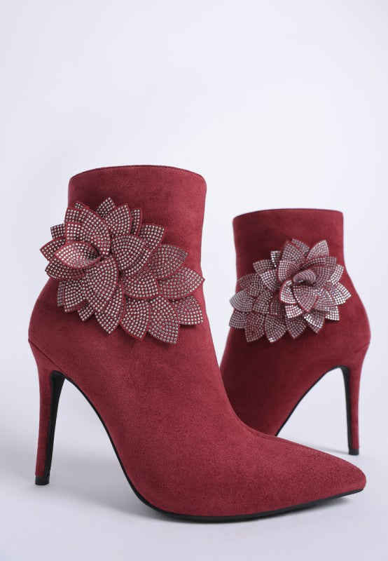 Yarrow Rhinestones Petal Detail Boots - Tigbul's Variety Fashion Shop