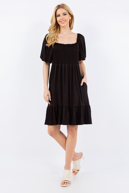 Celeste Full Size Ruffle Hem Short Sleeve Smocked Dress - Tigbuls Variety Fashion