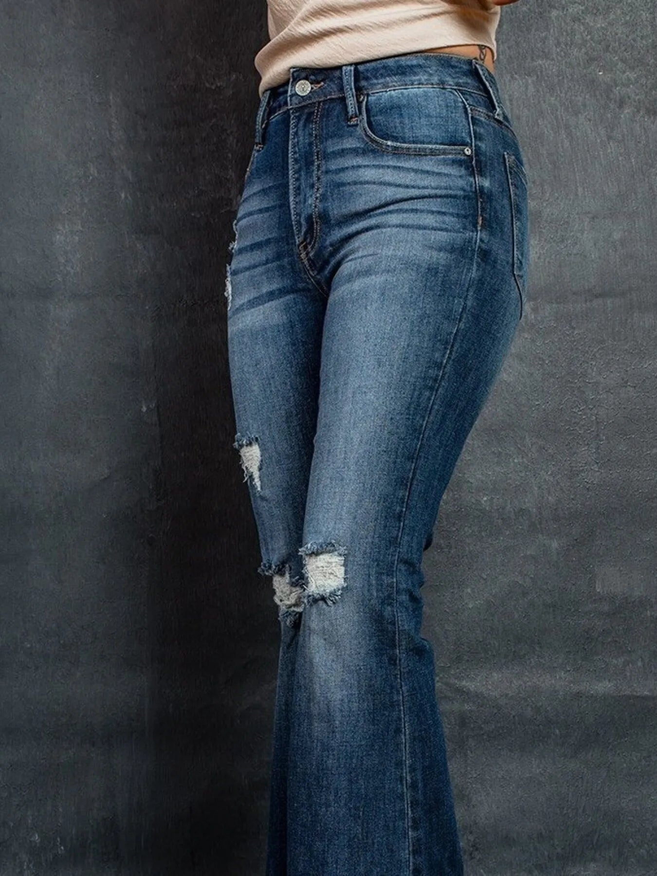 Distressed High-Waisted Flare Jeans - Tigbul's Variety Fashion Shop