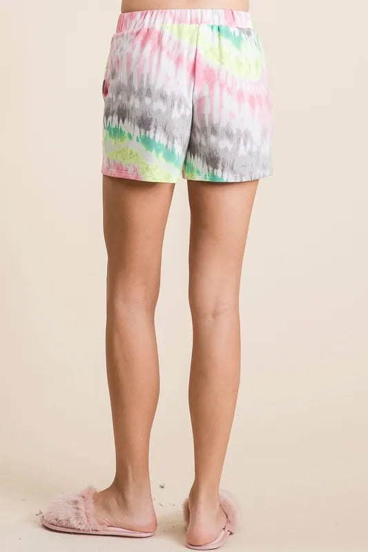 BiBi Tie Dye Print Shorts With Twill Tape Drawstring - Tigbul's Variety Fashion Shop