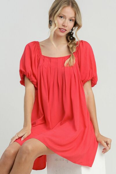 Red Squared Neck Puff Sleeve Mini Dress - Tigbul's Variety Fashion Shop