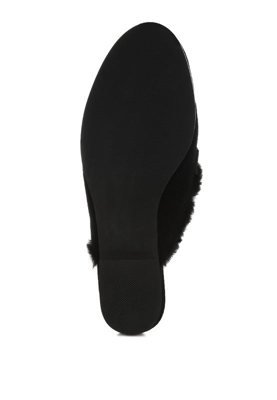 Bosnia Suede & Faux Fur Slip On Mules - Tigbul's Variety Fashion Shop