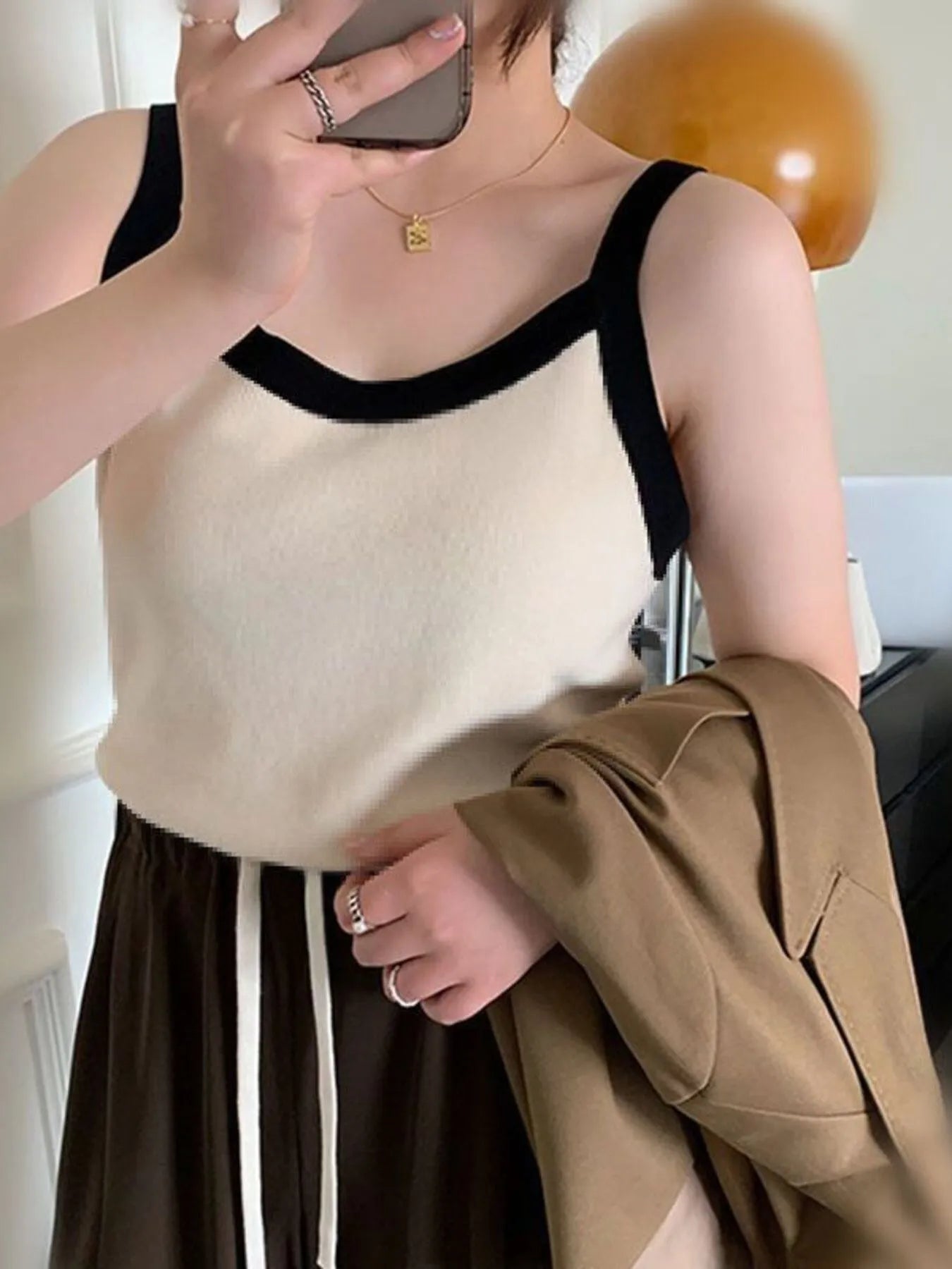 Contrast Trim Cami Top - Tigbul's Variety Fashion Shop