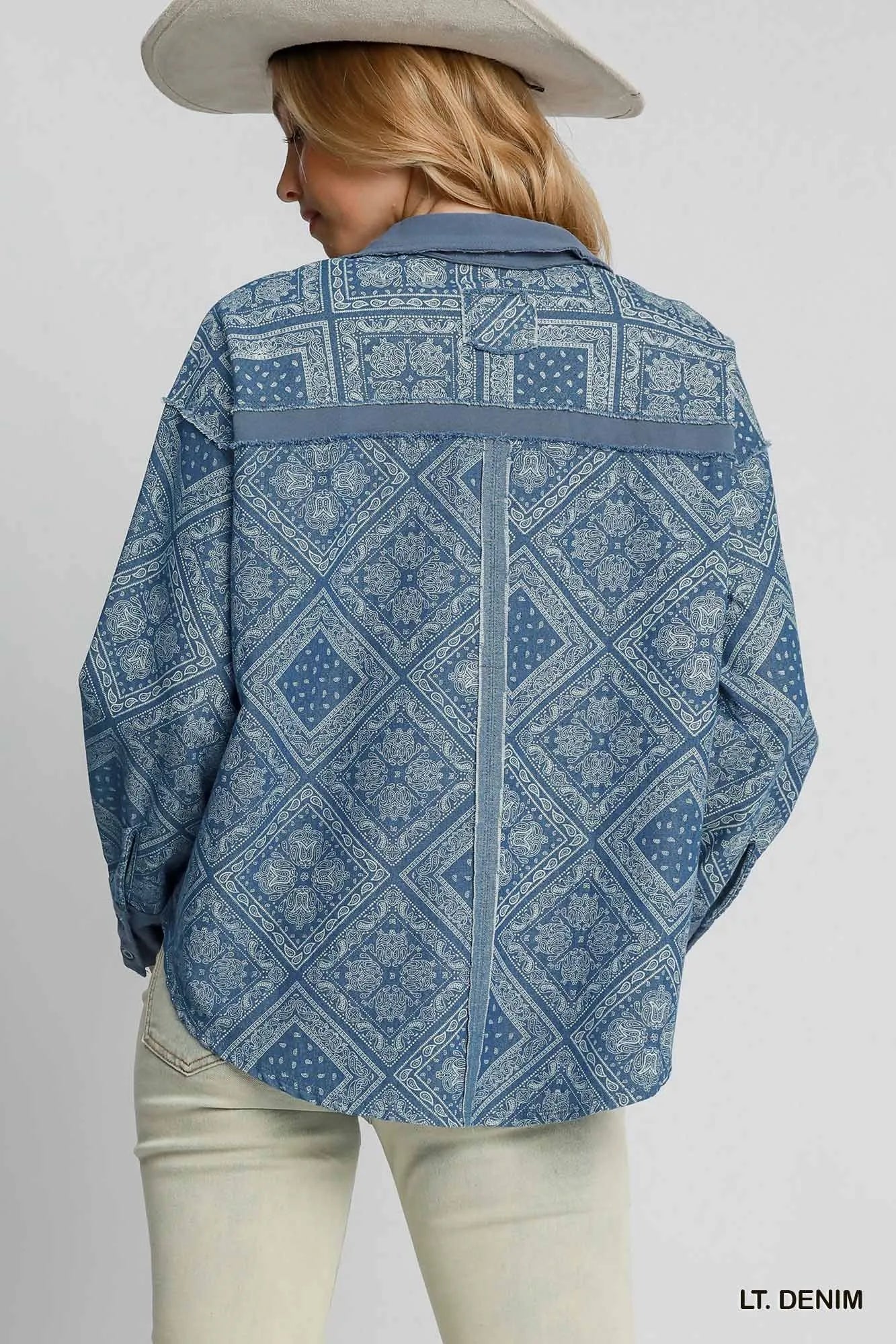 Umgee Paisley Print Denim Shirt Jacket - Tigbul's Variety Fashion Shop