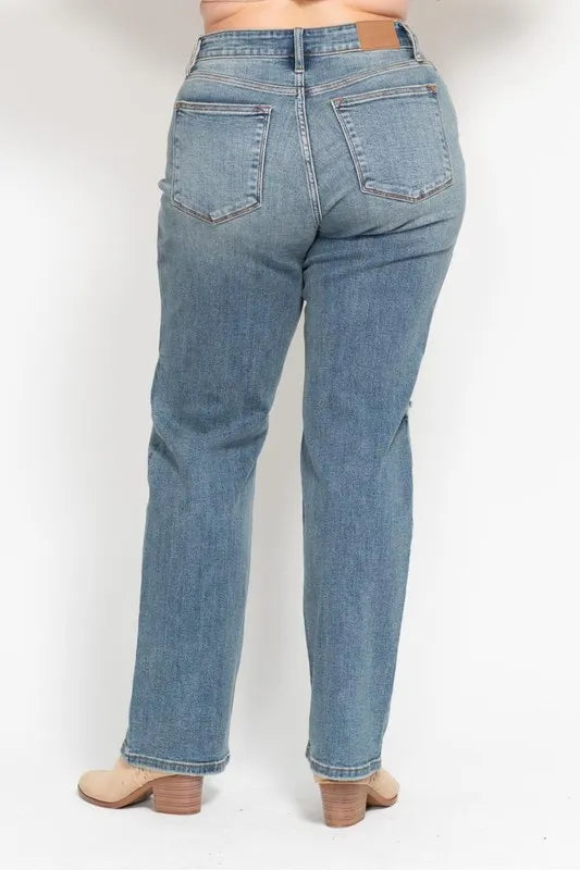 Judy Blue Full Size High Waist Distressed Dad Jean Plus Size - Tigbul's Variety Fashion Shop