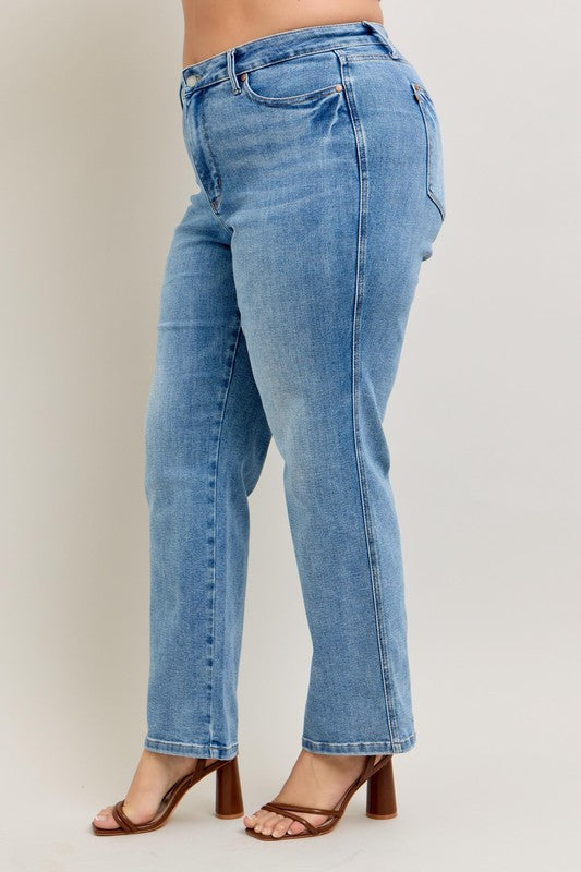 Judy Blue Full Size Tummy Control Vintage Wash Straight Jeans Plus Size - Tigbul's Variety Fashion Shop