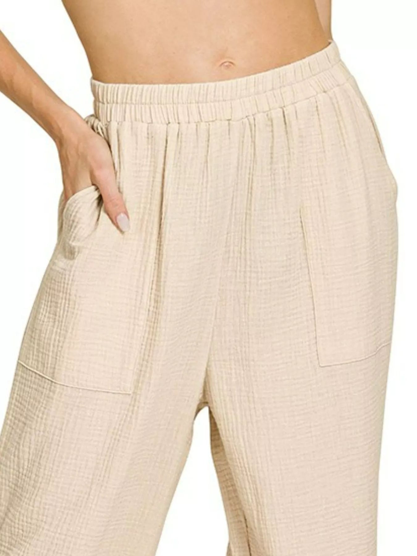 Zenana Double Gauze Elastic Band Pants - Tigbul's Variety Fashion Shop