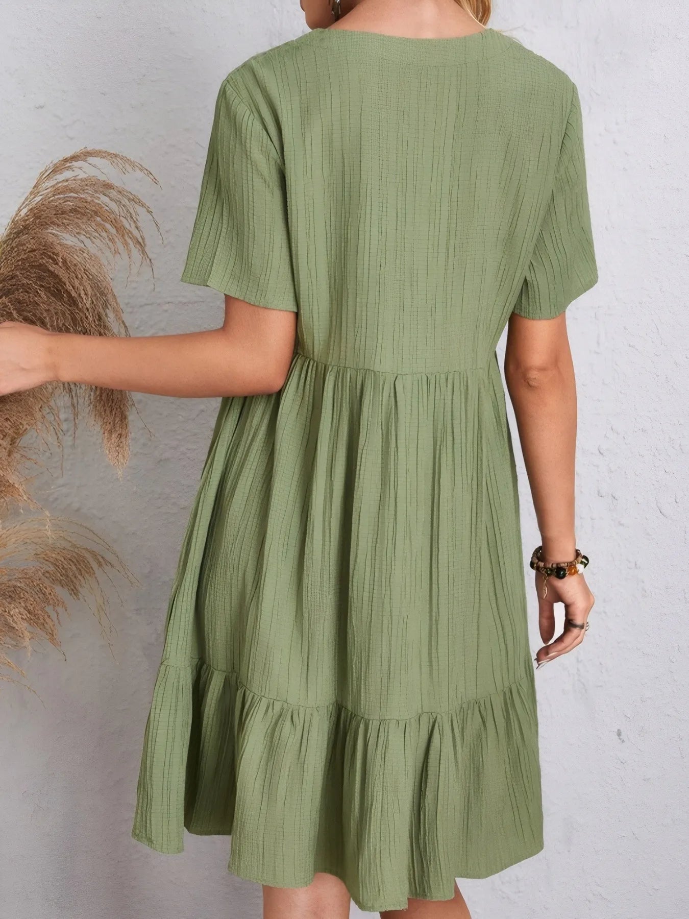 V-Neck Tiered Dress with Flutter Sleeves - Tigbul's Variety Fashion Shop